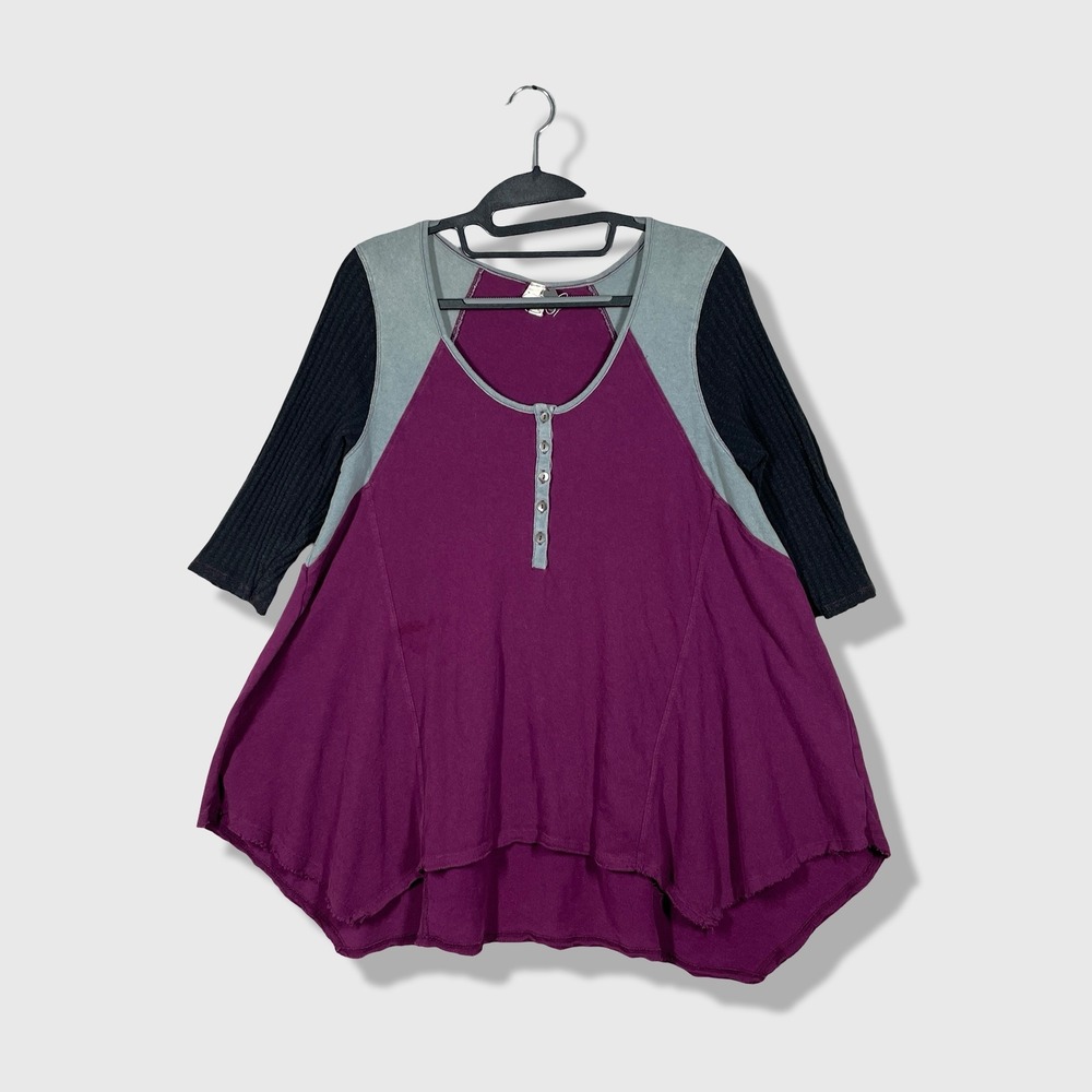 We The Free Henley Tunic Women XS Purple Boho Gorpcore Indie Mixed Media